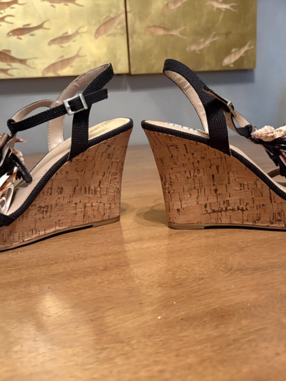 NWT (Other) Charles by Charles David Black Cork Wedge Shell Tassel Sandal. Sz 10 - Picture 8 of 13